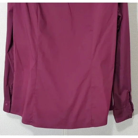 Doncaster Button Up Blouse Womens 14 Burgundy Top Stretch Long Sleeve Business - Picture 6 of 11